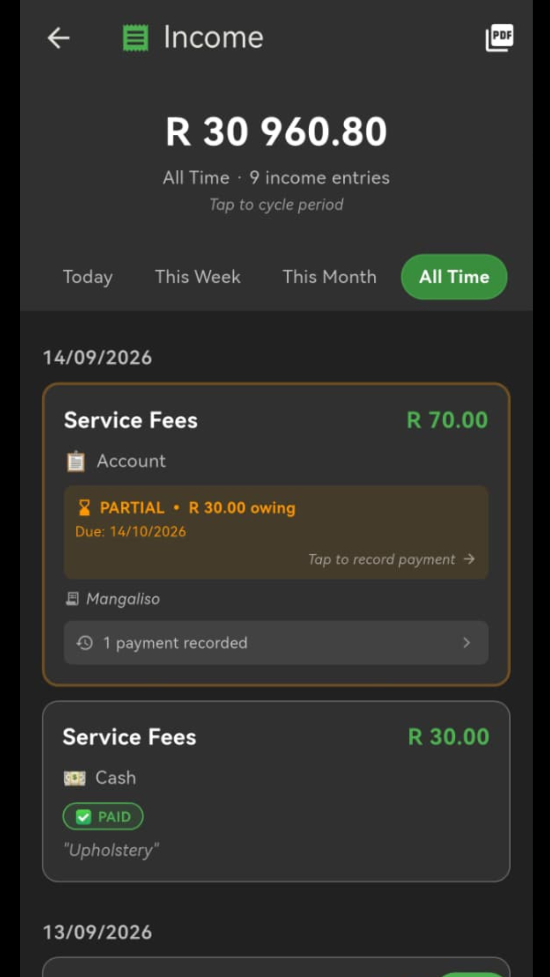SlipSave360 Income Tracking